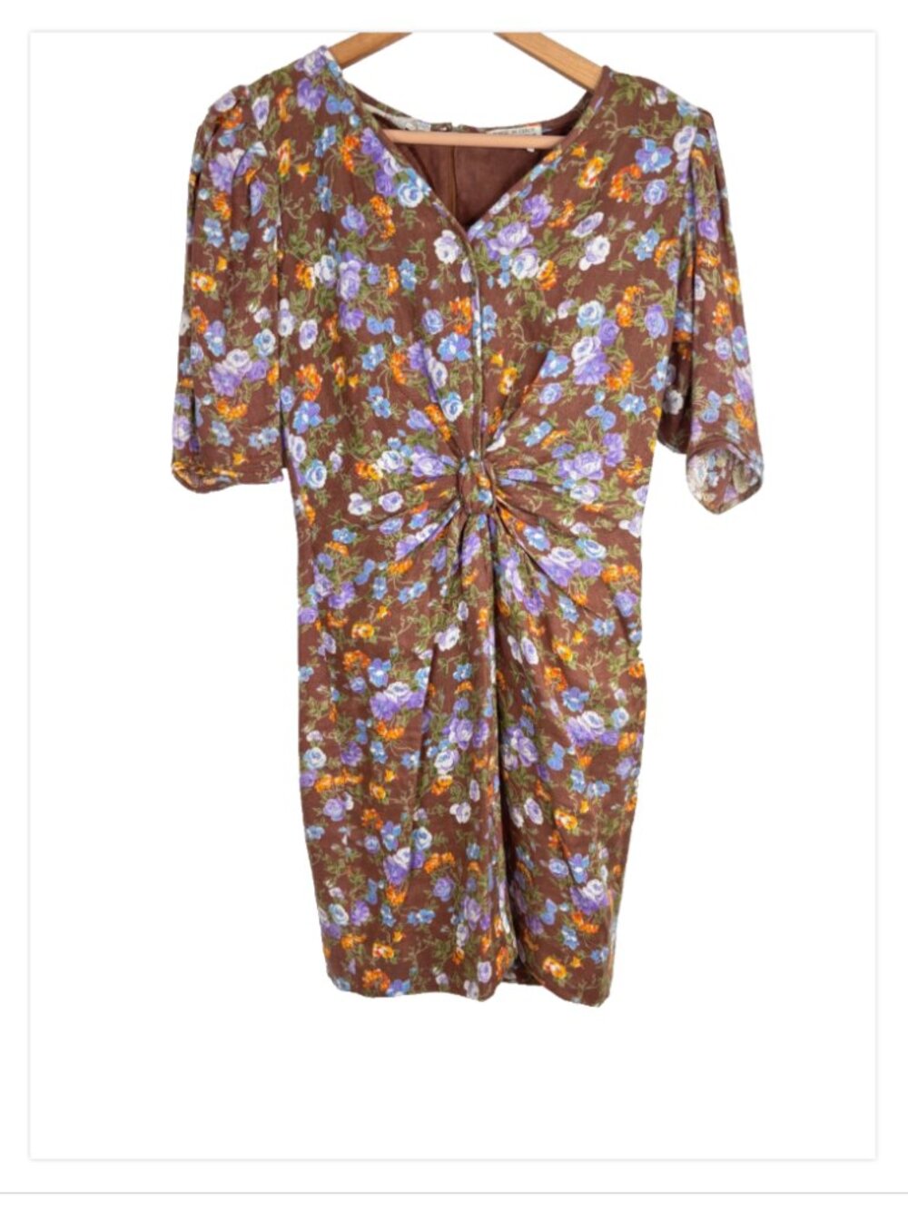 Vintage Emanuel Ungaro Parallèle Paris Floral Linen Dress 6 Brown Made in Italy